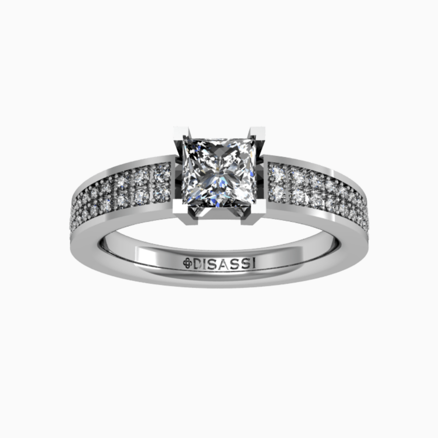 Solitario en pave | Anillo en Platino con Piedra Princess